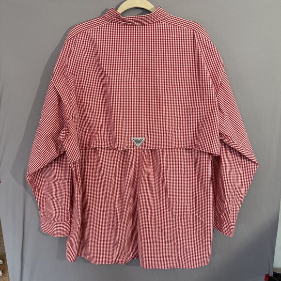 Columbia PFG 4X Super Bonehead NC State Mens Red Checkered Vented Tailgate Shirt - Picture 4 of 12